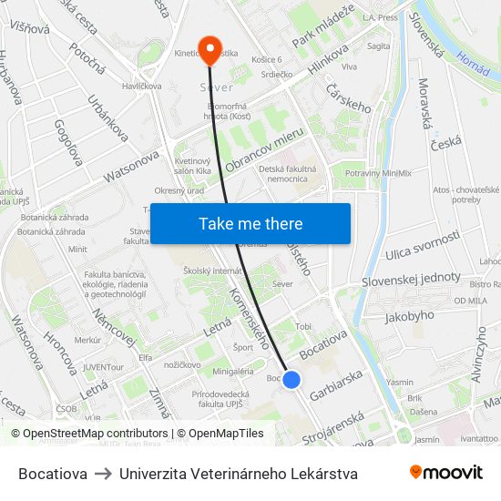 Bocatiova to Univerzita Veterinárneho Lekárstva map