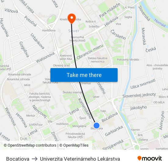 Bocatiova to Univerzita Veterinárneho Lekárstva map