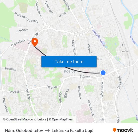 Nám. Osloboditeľov to Lekárska Fakulta Upjš map