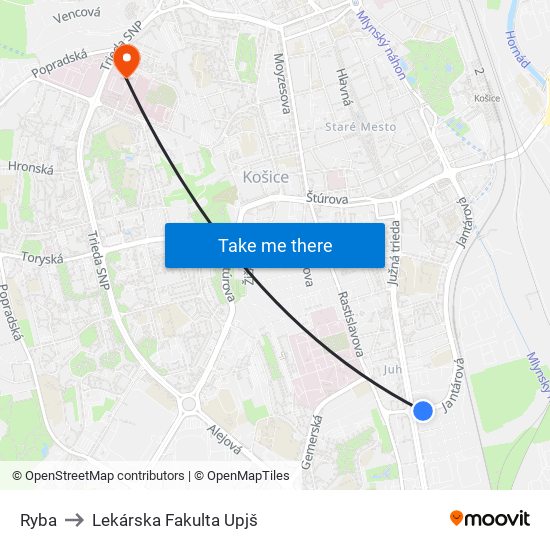 Ryba to Lekárska Fakulta Upjš map