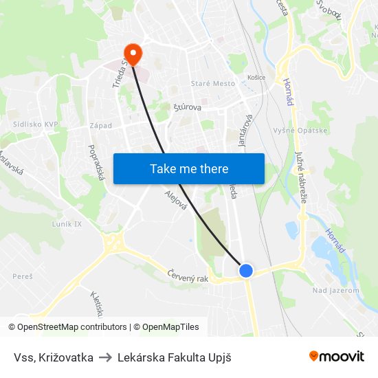 Vss, Križovatka to Lekárska Fakulta Upjš map