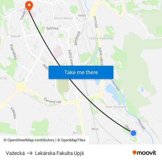 Važecká to Lekárska Fakulta Upjš map