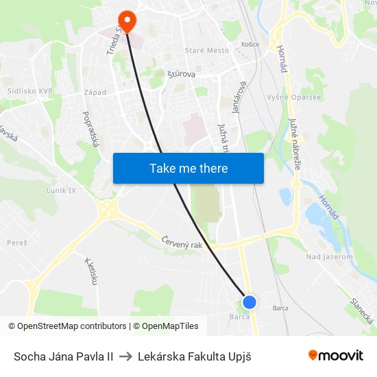 Socha Jána Pavla II to Lekárska Fakulta Upjš map