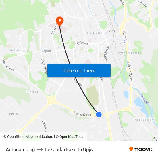 Autocamping to Lekárska Fakulta Upjš map