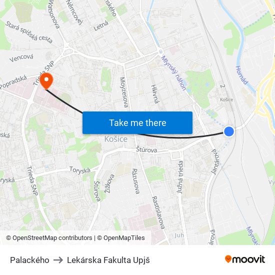 Palackého to Lekárska Fakulta Upjš map