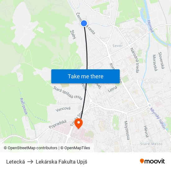 Letecká to Lekárska Fakulta Upjš map