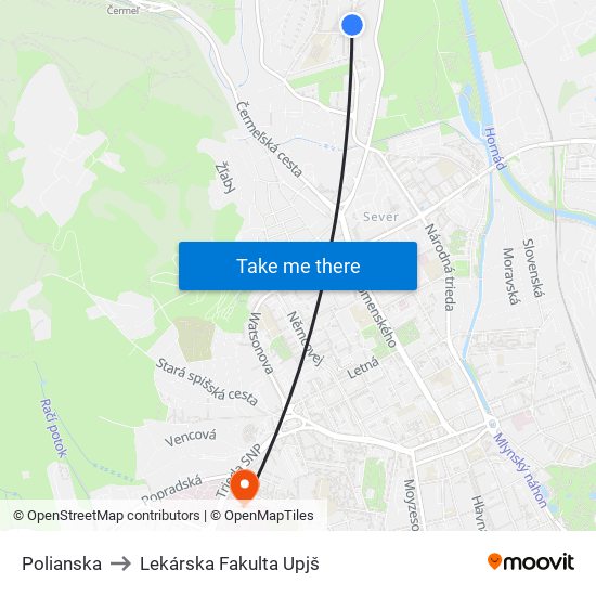 Polianska to Lekárska Fakulta Upjš map