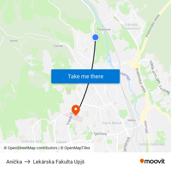 Anička to Lekárska Fakulta Upjš map