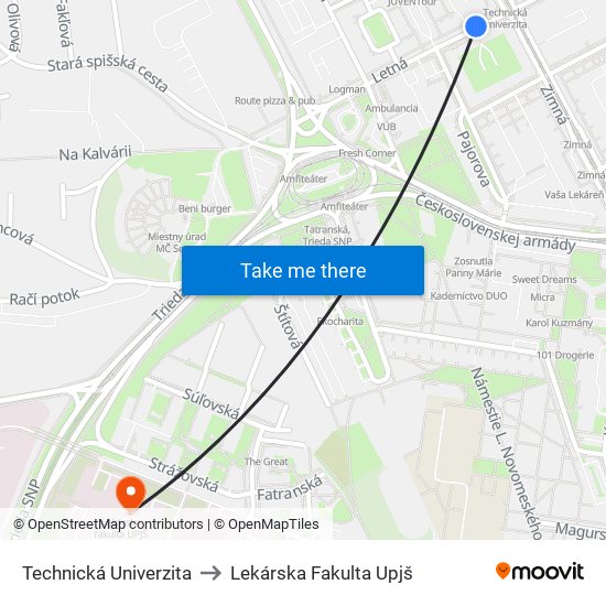 Technická Univerzita to Lekárska Fakulta Upjš map