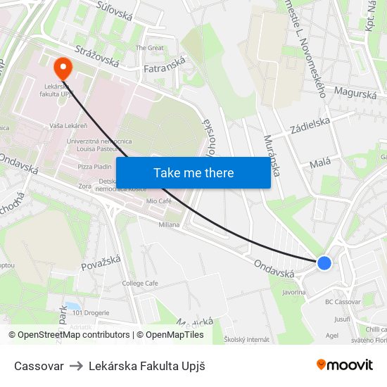 Cassovar to Lekárska Fakulta Upjš map