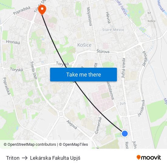 Triton to Lekárska Fakulta Upjš map