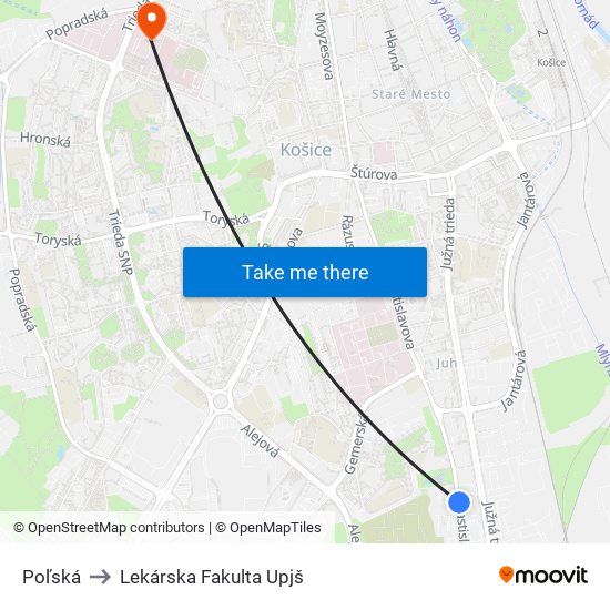 Poľská to Lekárska Fakulta Upjš map