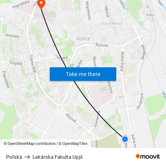 Poľská to Lekárska Fakulta Upjš map