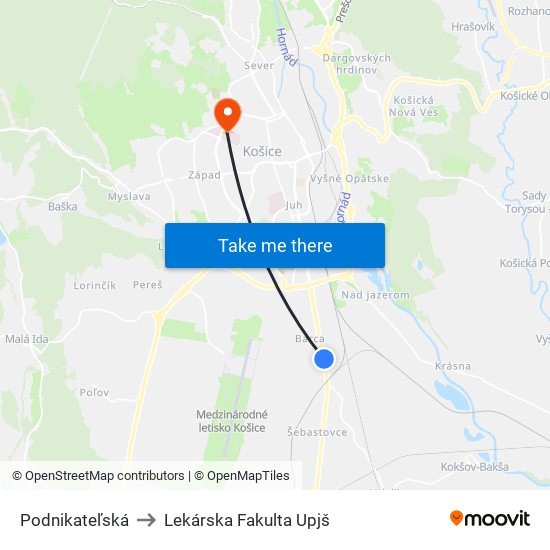 Podnikateľská to Lekárska Fakulta Upjš map