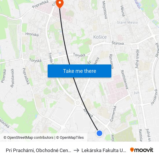 Pri Prachárni, Obchodné Centrá to Lekárska Fakulta Upjš map