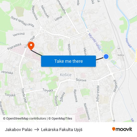 Jakabov Palác to Lekárska Fakulta Upjš map