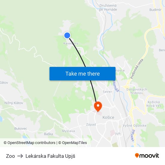 Zoo to Lekárska Fakulta Upjš map