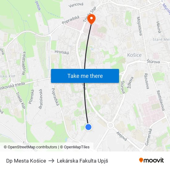 Dp Mesta Košice to Lekárska Fakulta Upjš map