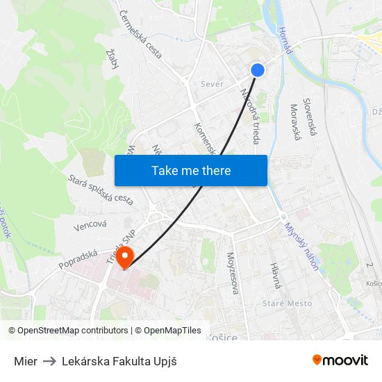 Mier to Lekárska Fakulta Upjš map