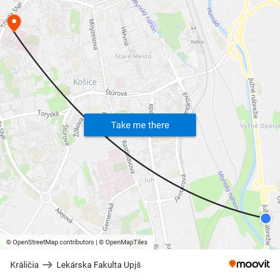 Králičia to Lekárska Fakulta Upjš map