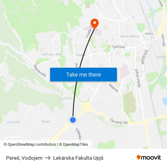 Pereš, Vodojem to Lekárska Fakulta Upjš map