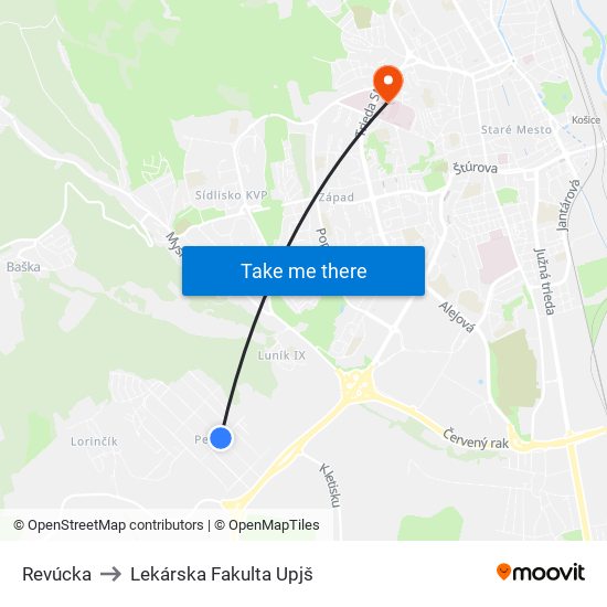 Revúcka to Lekárska Fakulta Upjš map