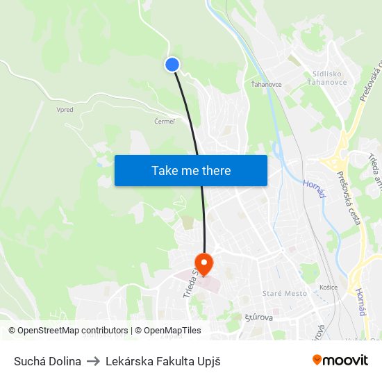 Suchá Dolina to Lekárska Fakulta Upjš map