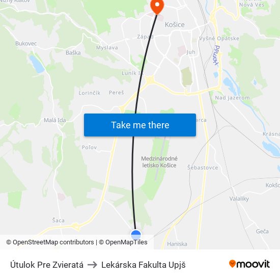 Útulok Pre Zvieratá to Lekárska Fakulta Upjš map