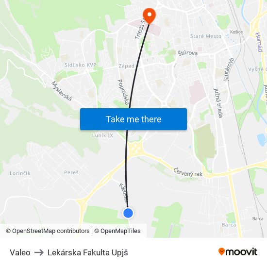 Valeo to Lekárska Fakulta Upjš map