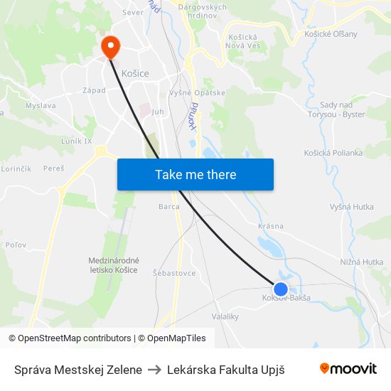 Správa Mestskej Zelene to Lekárska Fakulta Upjš map