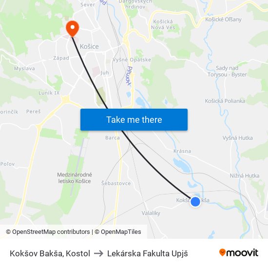 Kokšov Bakša, Kostol to Lekárska Fakulta Upjš map