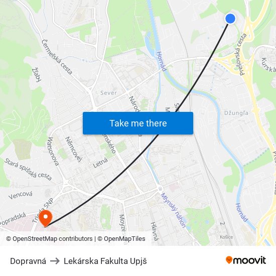 Dopravná to Lekárska Fakulta Upjš map