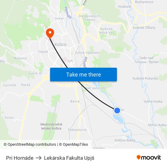 Pri Hornáde to Lekárska Fakulta Upjš map