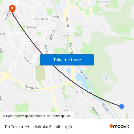 Pri Teleku to Lekárska Fakulta Upjš map