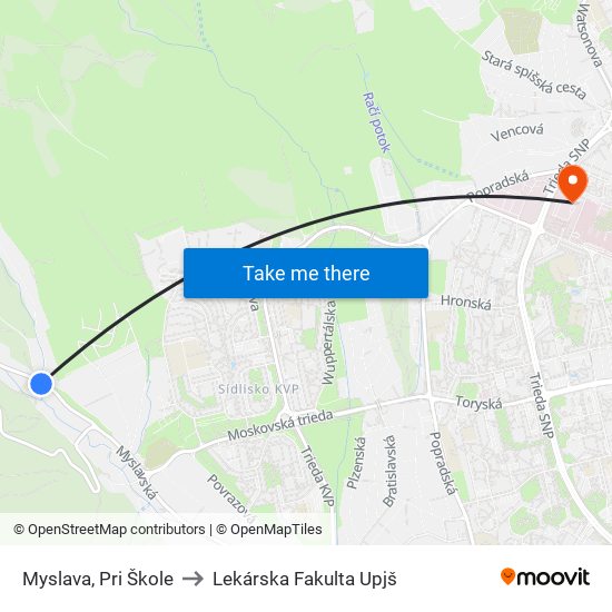 Myslava, Pri Škole to Lekárska Fakulta Upjš map