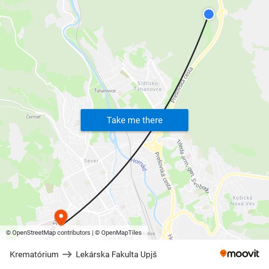 Krematórium to Lekárska Fakulta Upjš map