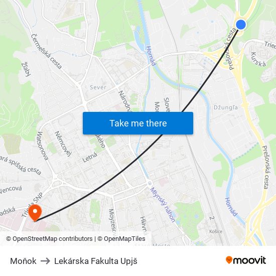 Moňok to Lekárska Fakulta Upjš map