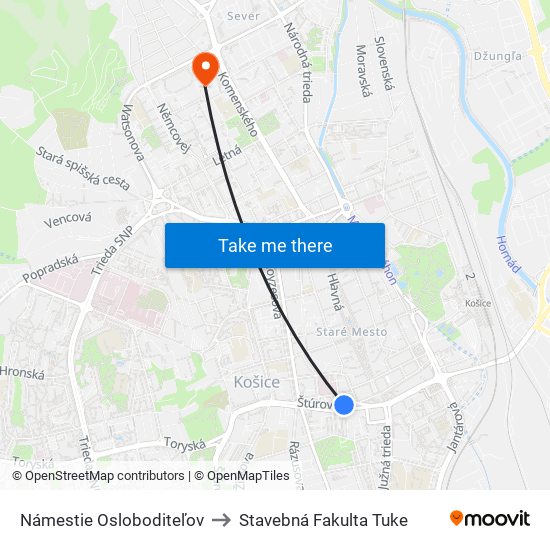 Námestie Osloboditeľov to Stavebná Fakulta Tuke map