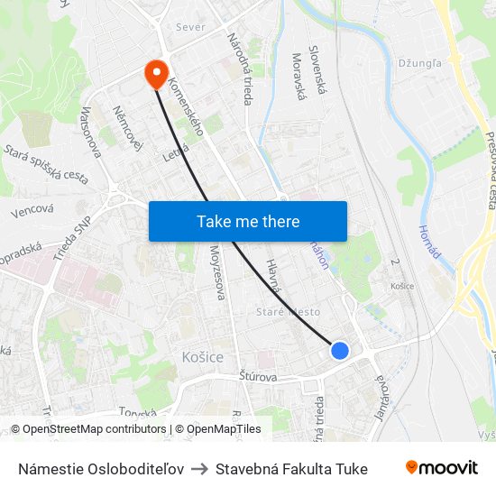 Námestie Osloboditeľov to Stavebná Fakulta Tuke map