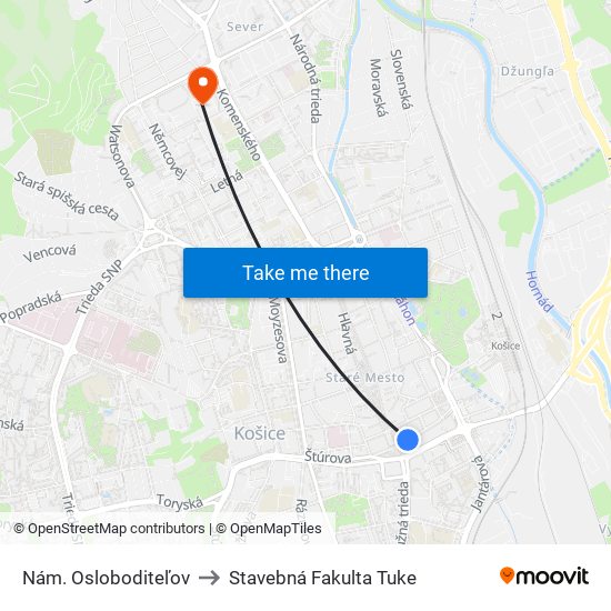 Nám. Osloboditeľov to Stavebná Fakulta Tuke map