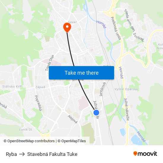 Ryba to Stavebná Fakulta Tuke map