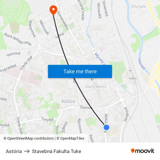 Astória to Stavebná Fakulta Tuke map