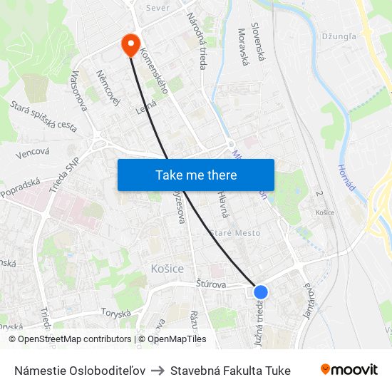 Námestie Osloboditeľov to Stavebná Fakulta Tuke map