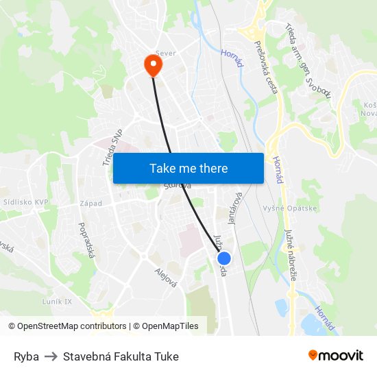 Ryba to Stavebná Fakulta Tuke map