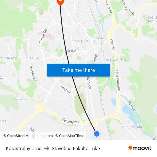 Katastrálny Úrad to Stavebná Fakulta Tuke map