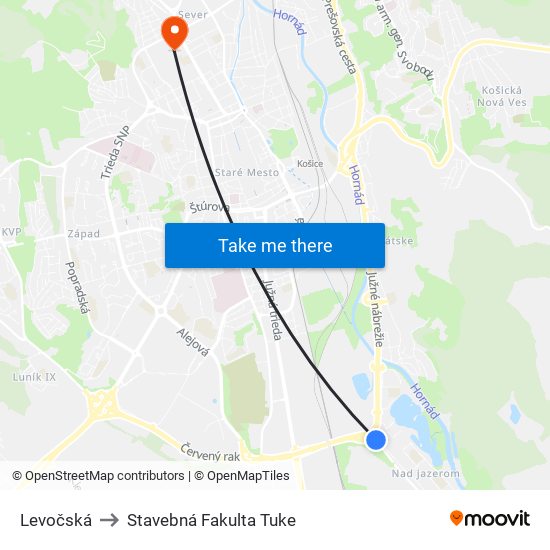 Levočská to Stavebná Fakulta Tuke map