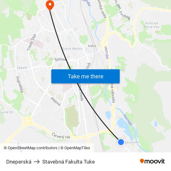 Dneperská to Stavebná Fakulta Tuke map