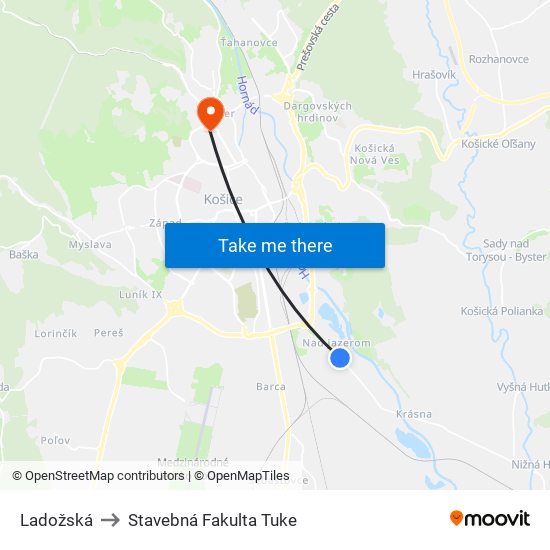 Ladožská to Stavebná Fakulta Tuke map