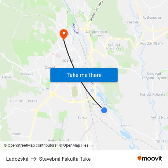 Ladožská to Stavebná Fakulta Tuke map