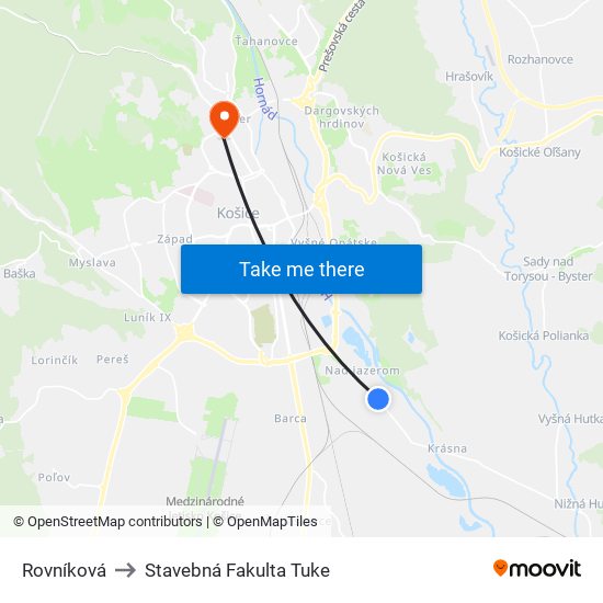 Rovníková to Stavebná Fakulta Tuke map